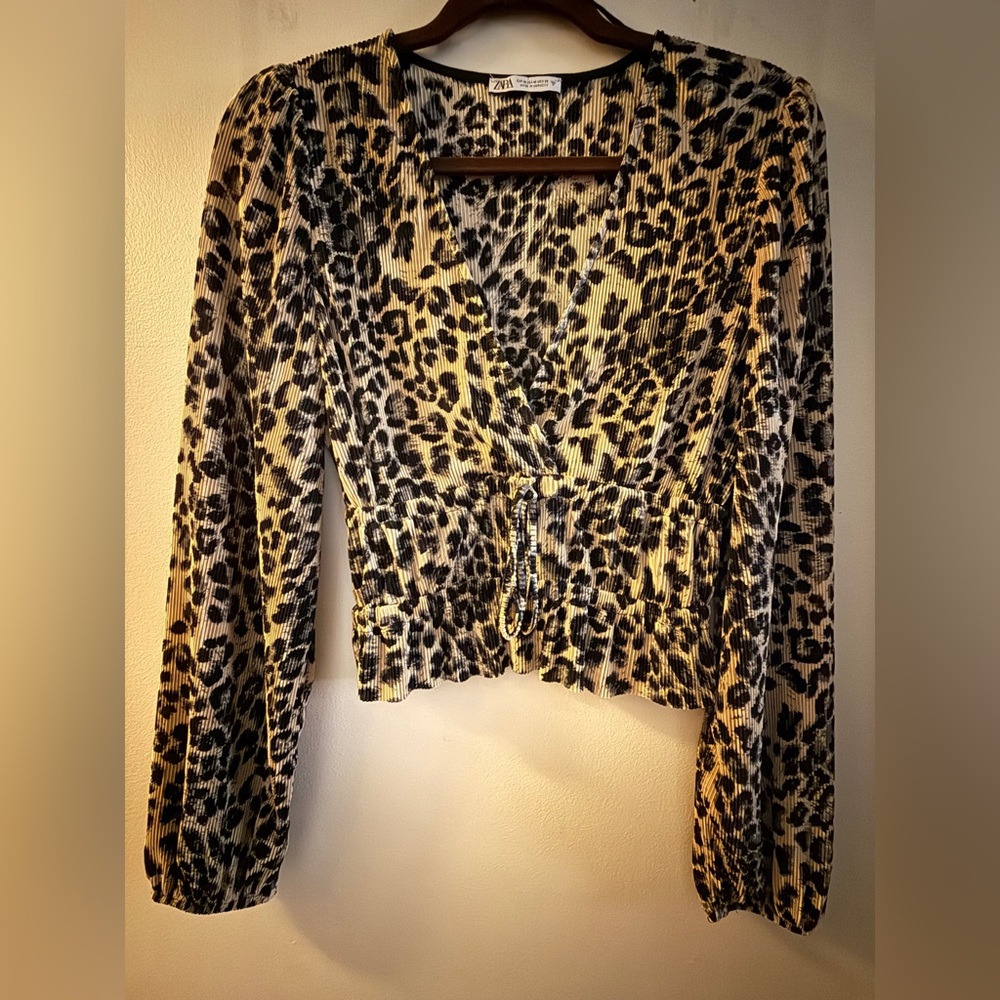 ZARA Leopard Print Wrap Top US Size M